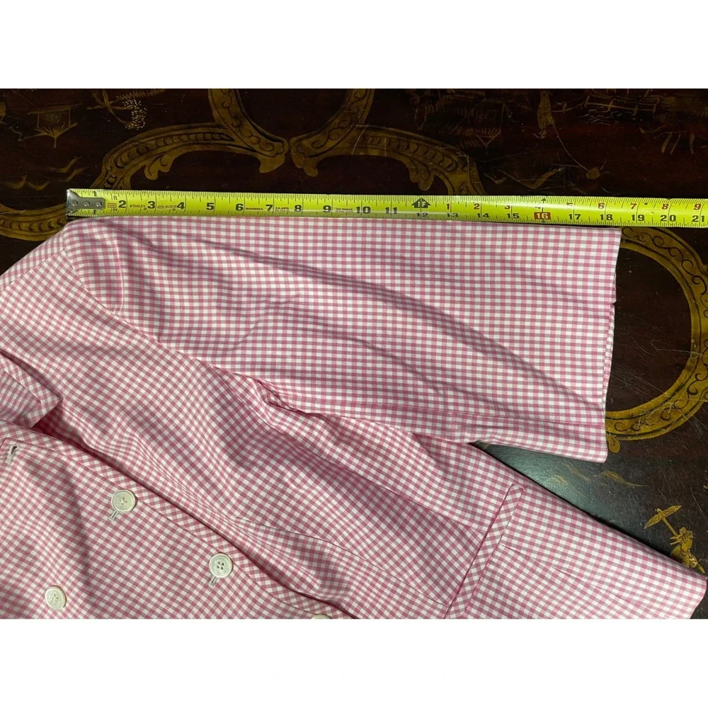 Brooks Brothers Womens Pink Gingham Cotton Double Breasted Blazer Jacket Work 14